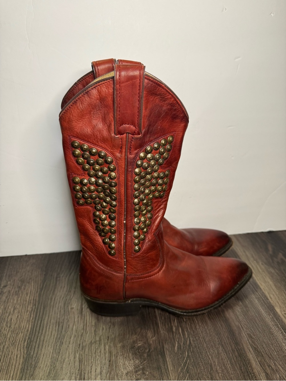 Frye Billy Hammer Stud BOOTS Redish Brown Rugged Leather Cowboy Women Size 6.5 B